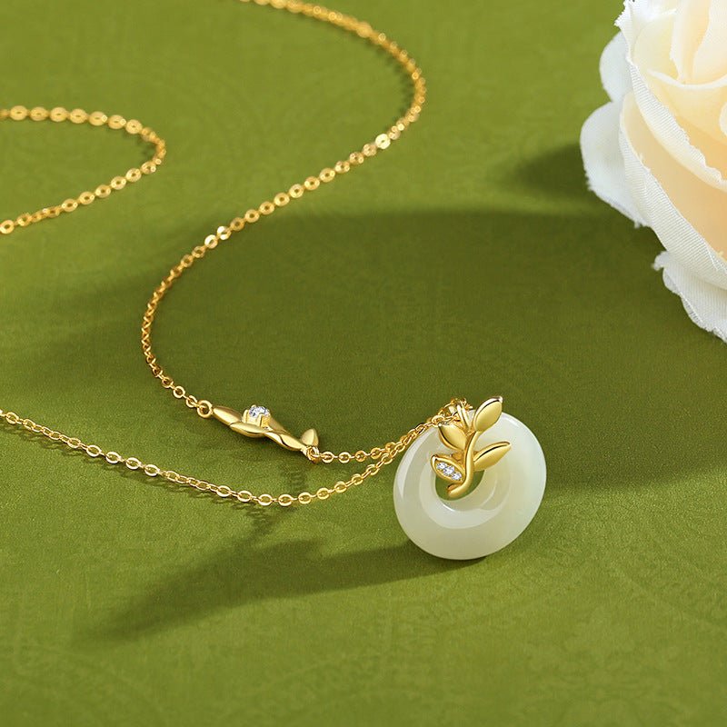 jade necklace silver - hetian wheat on 925 silver safety button | star8s