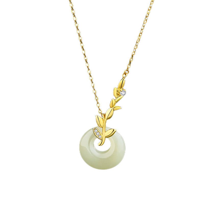 jade necklace silver - hetian wheat on 925 silver safety button | star8s