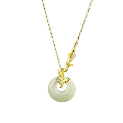 Jade Necklace Silver - Hetian Wheat on 925 Silver Safety Button | STAR8S