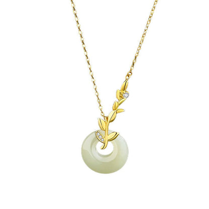 Jade Necklace Silver - Hetian Wheat on 925 Silver Safety Button | STAR8S