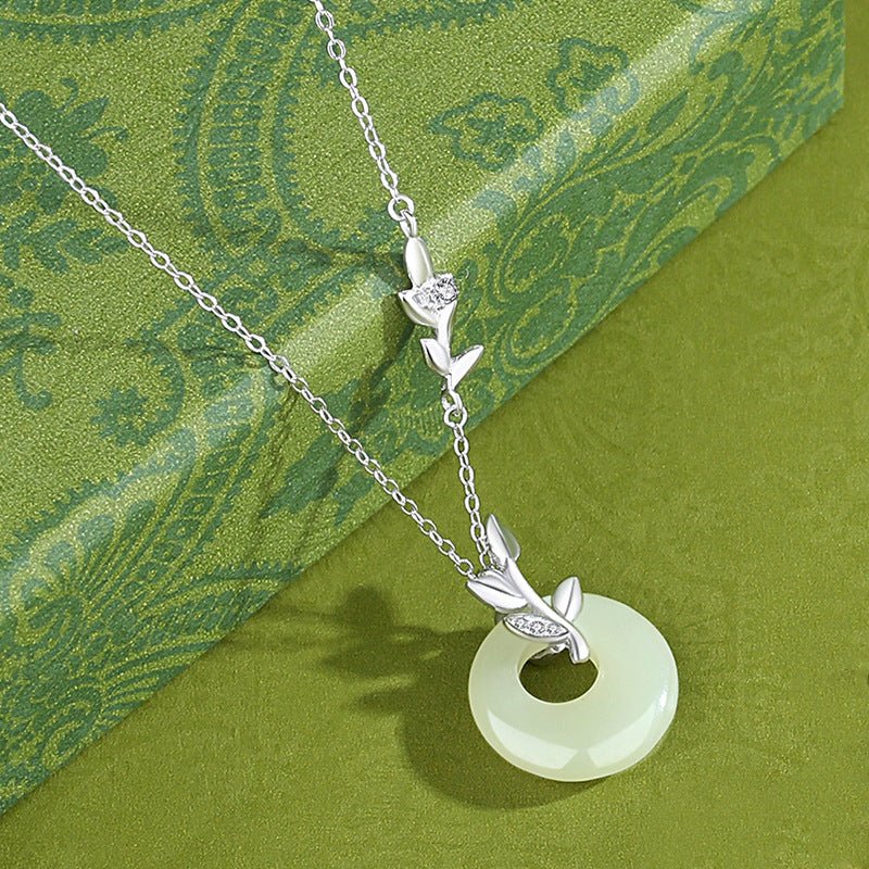 jade necklace silver - hetian wheat on 925 silver safety button | star8s