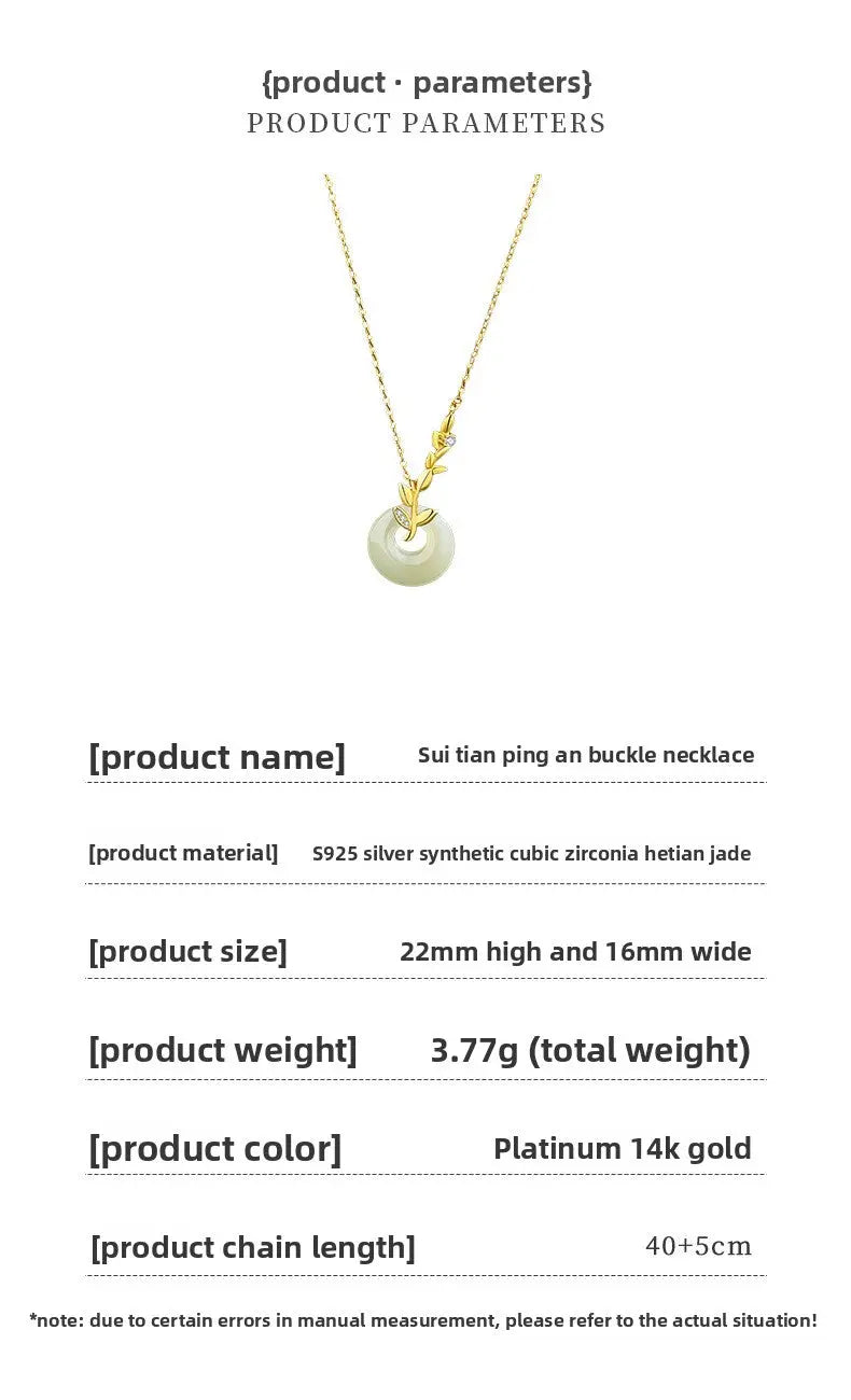 jade necklace silver - hetian wheat on 925 silver safety button | star8s