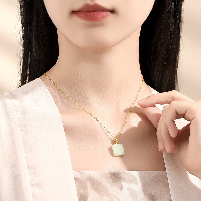 jade pendant necklace - hetian cube sugar 925 silver | star8s
