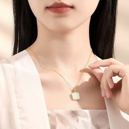 Jade Pendant Necklace - Hetian Cube Sugar 925 Silver | STAR8S