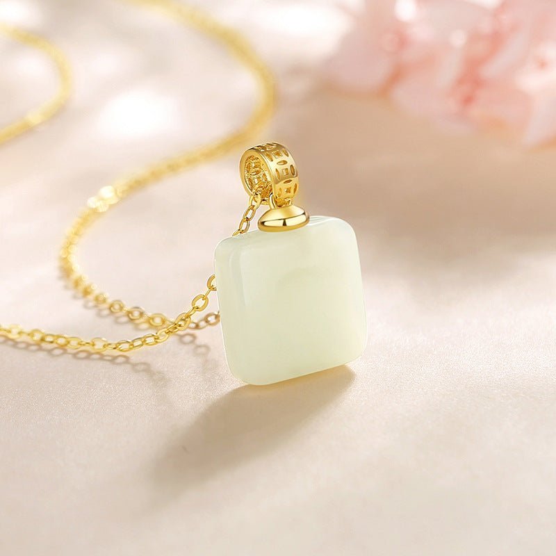 jade pendant necklace - hetian cube sugar 925 silver | star8s