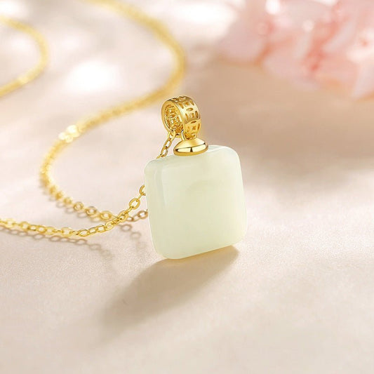 Jade Pendant Necklace - Hetian Cube Sugar 925 Silver | STAR8S