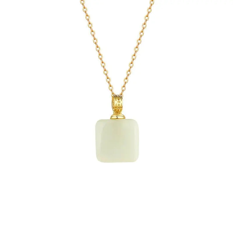 jade pendant necklace - hetian cube sugar 925 silver | star8s