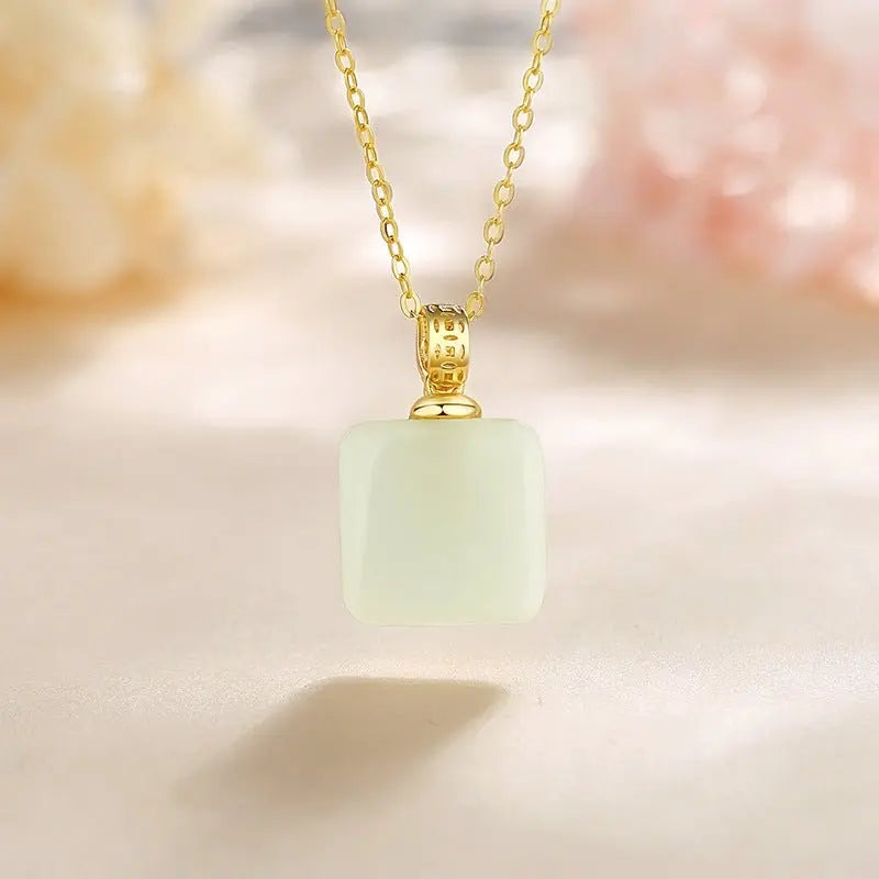jade pendant necklace - hetian cube sugar 925 silver | star8s