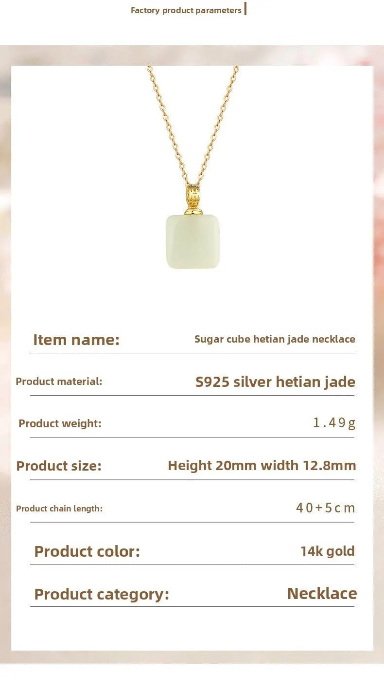 Jade Pendant Necklace - Hetian Cube Sugar 925 Silver | STAR8S