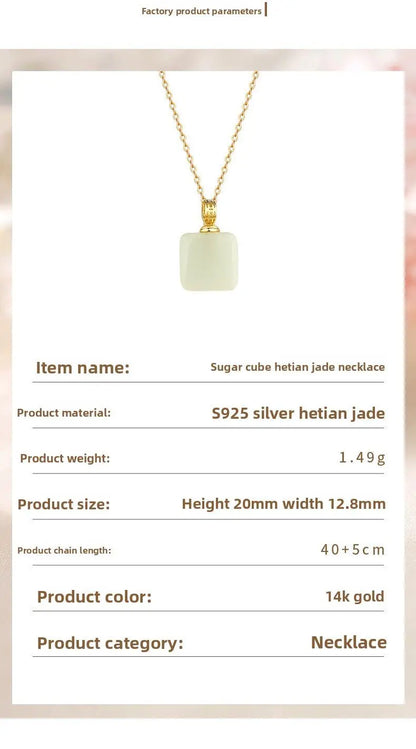 Jade Pendant Necklace - Hetian Cube Sugar 925 Silver | STAR8S