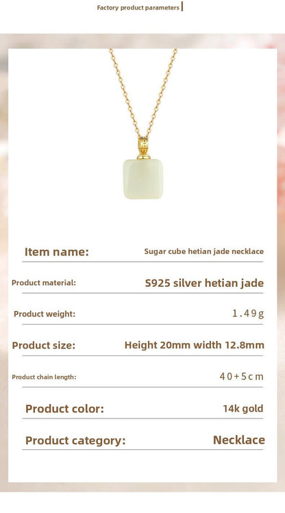 Jade Pendant Necklace - Hetian Cube Sugar 925 Silver | STAR8S