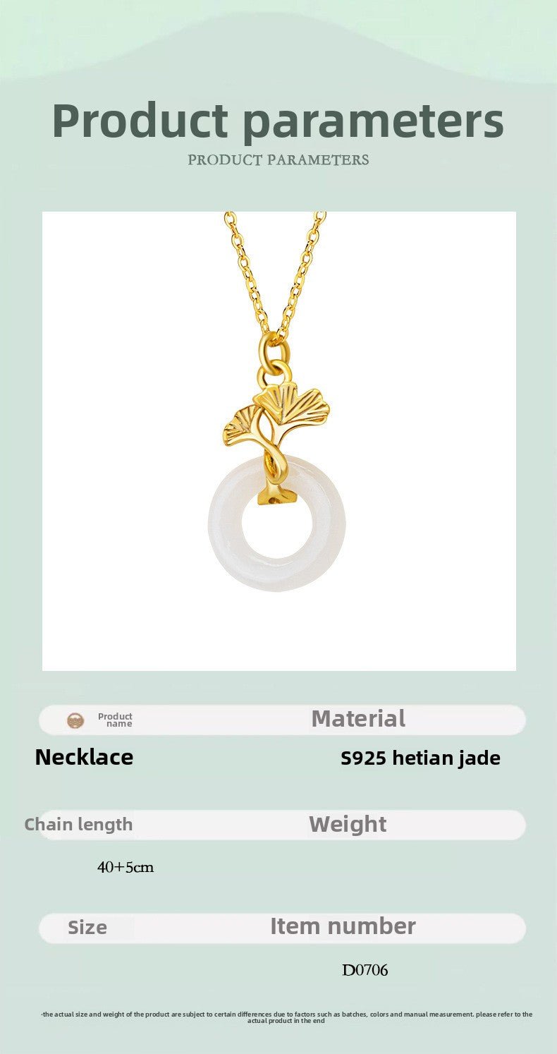jade pendant necklace - sterling silver 925 heitian ginkgo leaf & donut | star8s