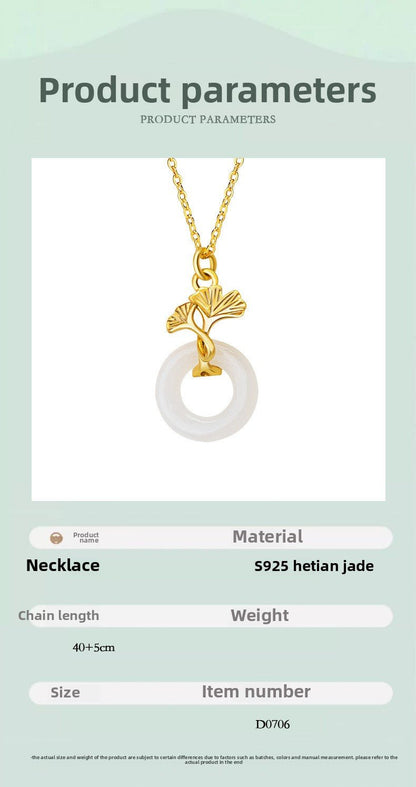 Jade Pendant Necklace - Sterling Silver 925 Heitian Ginkgo Leaf & Donut | STAR8S