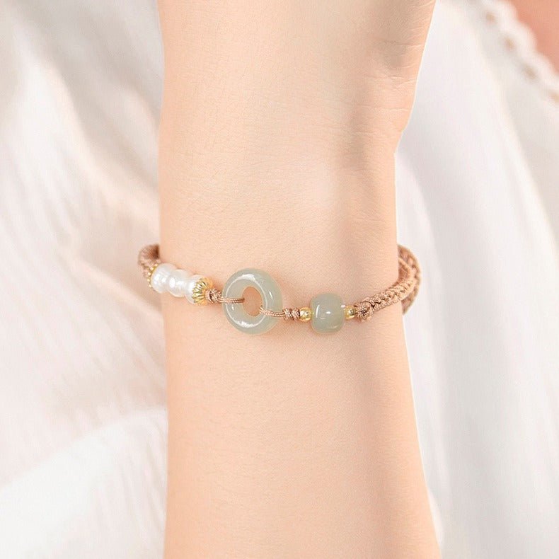 jade safety knot red string bracelet‌ - hetian pearl friend gift | star8s