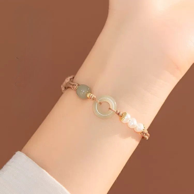 jade safety knot red string bracelet‌ - hetian pearl friend gift | star8s
