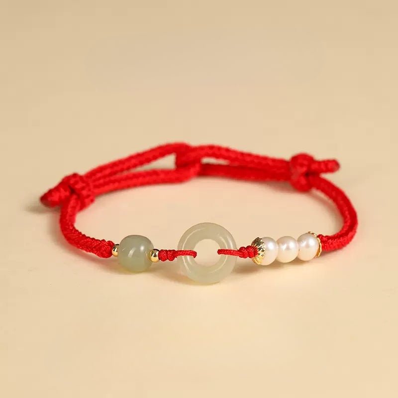 jade safety knot red string bracelet‌ - hetian pearl friend gift | star8s