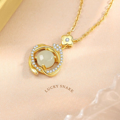 Jade Snake Pendant - 925 Silver Hetian Lucky Snake Necklace | STAR8S