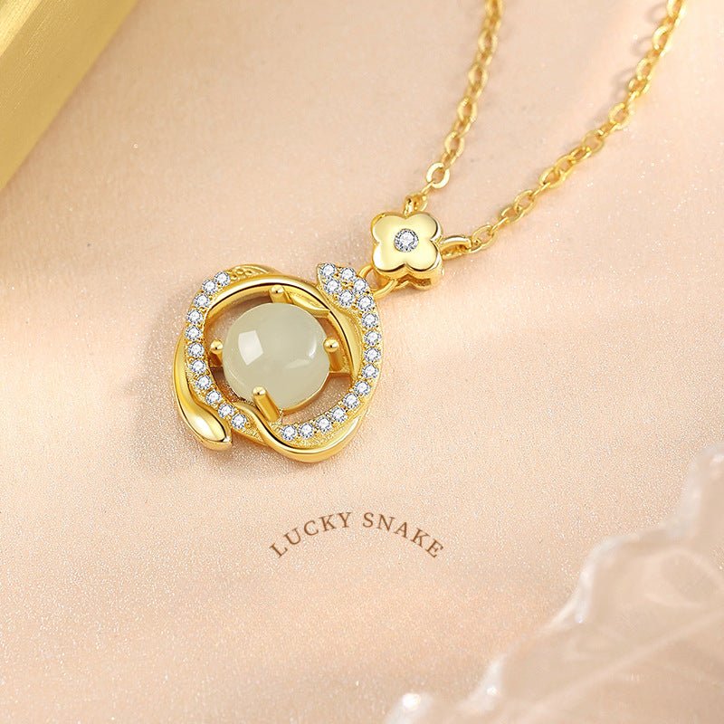 Jade Snake Pendant - 925 Silver Hetian Lucky Snake Necklace | STAR8S