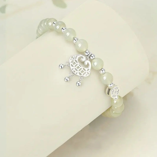 Jade Stone Bracelet - Hetian Jade, 925 Silver, Longevity Lock, Ruyi, Coin | STAR8S