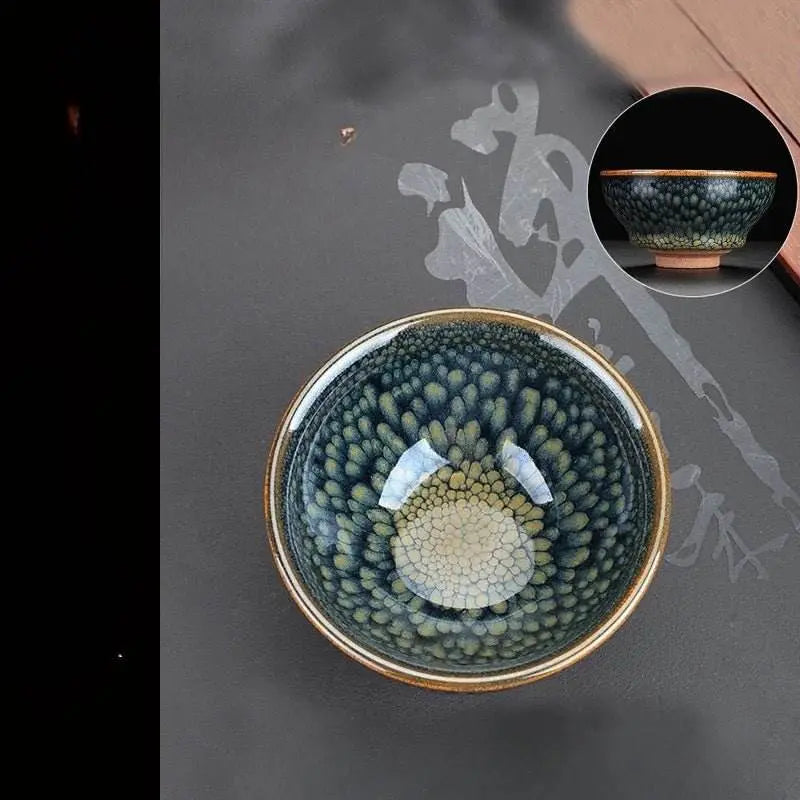 jianzhan tea cup – green partridge design, luxurious & exquisite kiln - changed masterpiece - star8s