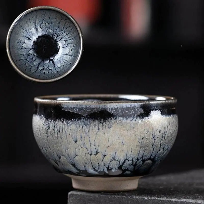 jianzhan tea cup – handmade ink peony, elegant & artistic kiln - changed masterpiece - star8s