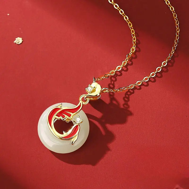 Koi Fish Jade Necklaces - 925 Silver Hetian Safety Disc Koi | STAR8S