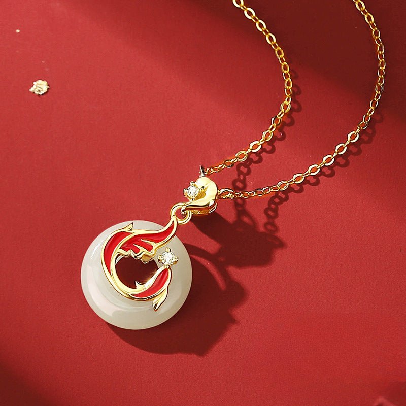 Koi Fish Jade Necklaces - 925 Silver Hetian Safety Disc Koi | STAR8S