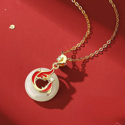 Koi Fish Jade Necklaces - 925 Silver Hetian Safety Disc Koi | STAR8S