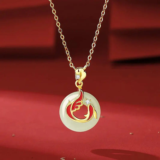 Koi Fish Jade Necklaces - 925 Silver Hetian Safety Disc Koi | STAR8S