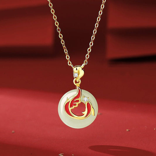 Koi Fish Jade Necklaces - 925 Silver Hetian Safety Disc Koi | STAR8S