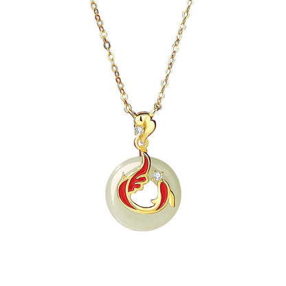 Koi Fish Jade Necklaces - 925 Silver Hetian Safety Disc Koi | STAR8S