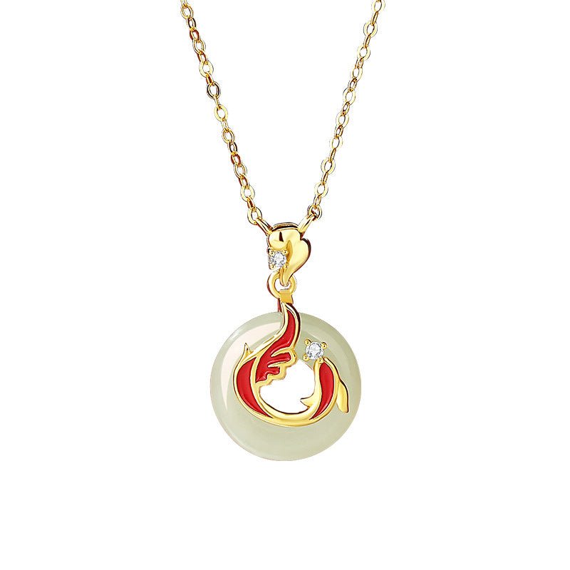 koi fish jade necklaces - 925 silver hetian safety disc koi | star8s
