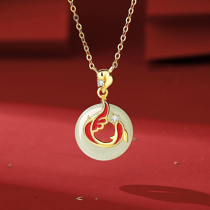 koi fish jade necklaces - 925 silver hetian safety disc koi | star8s
