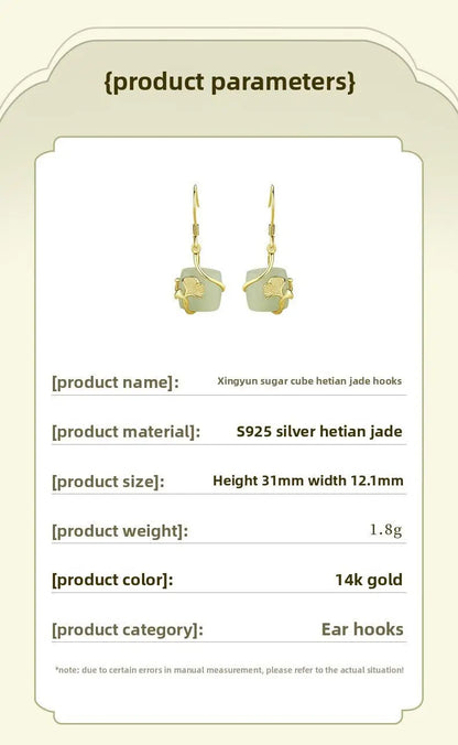 Lucky Gingko Leaf Stud Earring - 925 Silver Hetian Jade Cube Sugar Earrings | STAR8S