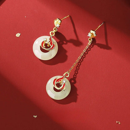 Lucky Koi Fish Ear Studs for Women - 925 Silver Hetian Jade Long Earrings | STAR8S