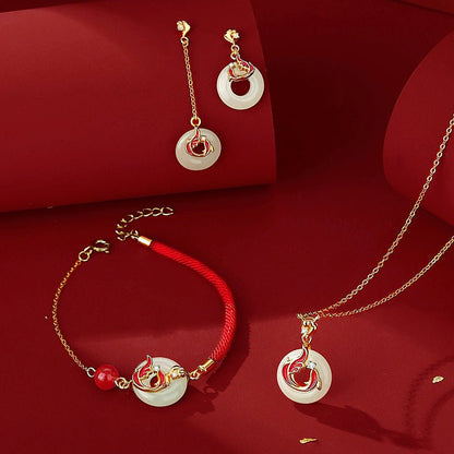 Lucky Koi Fish Ear Studs for Women - 925 Silver Hetian Jade Long Earrings | STAR8S