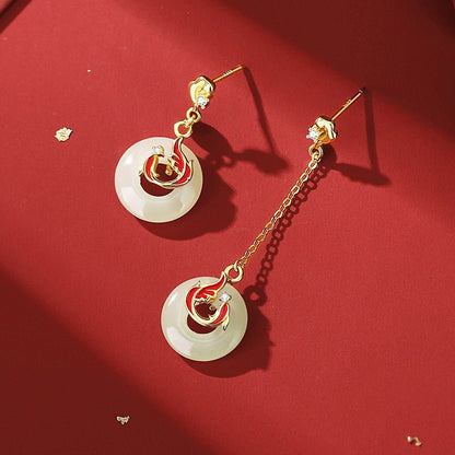 Lucky Koi Fish Ear Studs for Women - 925 Silver Hetian Jade Long Earrings | STAR8S