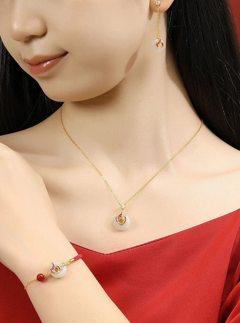 lucky koi fish ear studs for women - 925 silver hetian jade long earrings | star8s - star8s