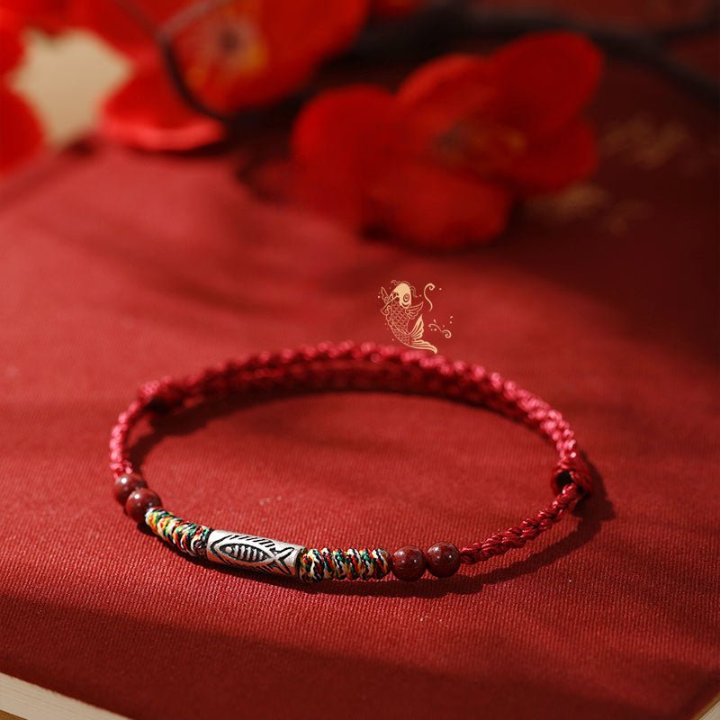 lucky koi fish red string bracelet – handmade, natural red sandalwood, year of birth protection - star8s