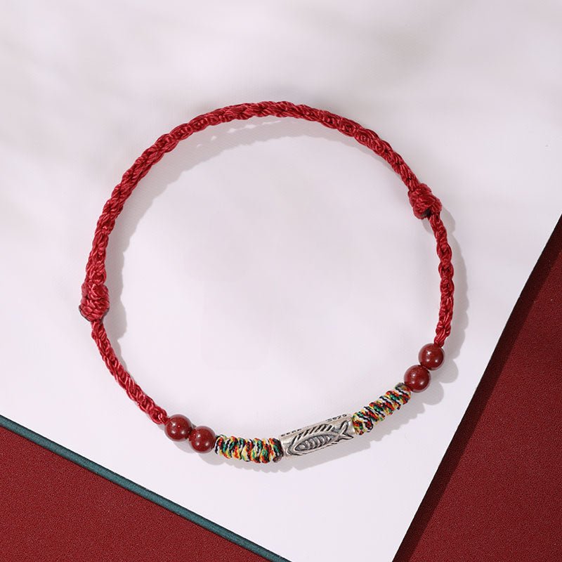 Lucky Koi Fish Red String Bracelet – Handmade, Natural Red Sandalwood, Year of Birth Protection - STAR8S