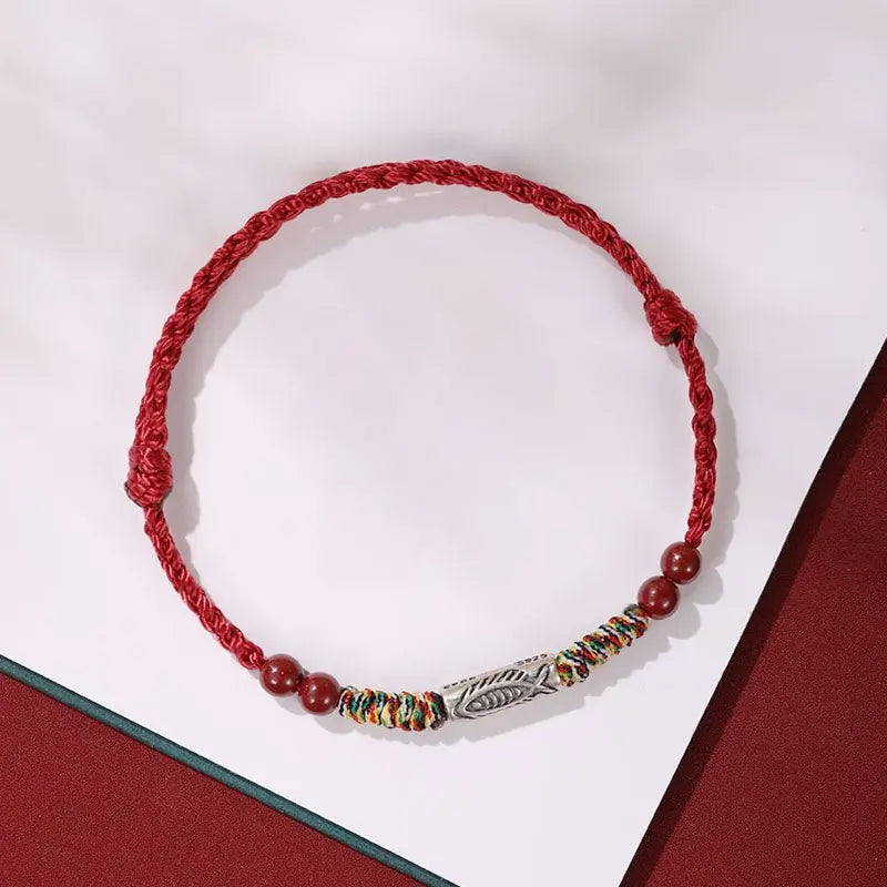 lucky koi fish red string bracelet – handmade, natural red sandalwood, year of birth protection - star8s