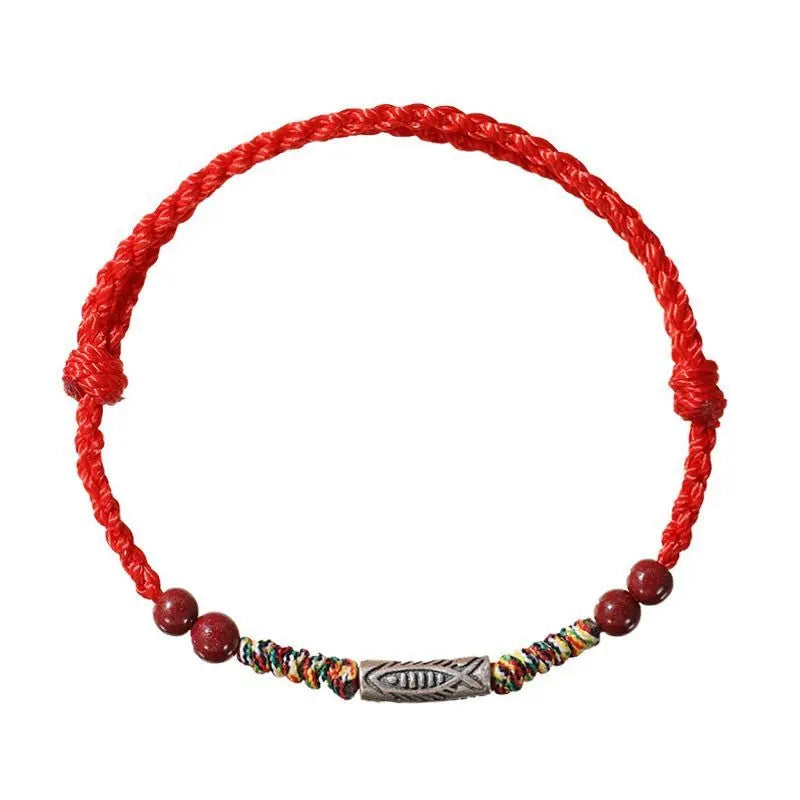 Lucky Koi Fish Red String Bracelet – Handmade, Natural Red Sandalwood, Year of Birth Protection - STAR8S