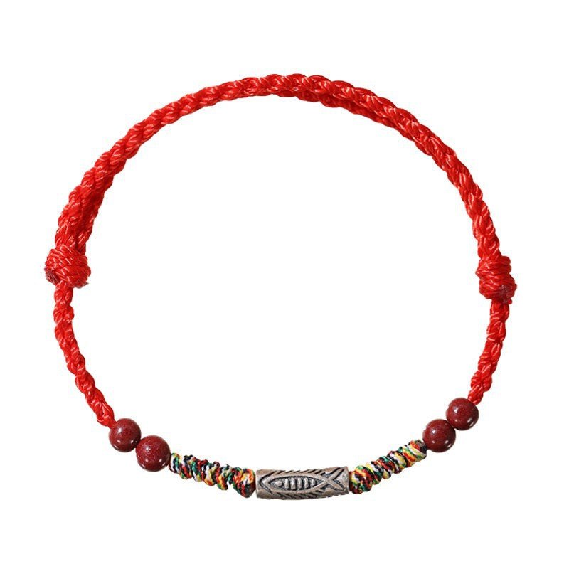 lucky koi fish red string bracelet – handmade, natural red sandalwood, year of birth protection - star8s