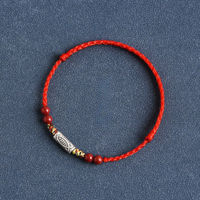lucky koi fish red string bracelet – handmade, natural red sandalwood, year of birth protection - star8s