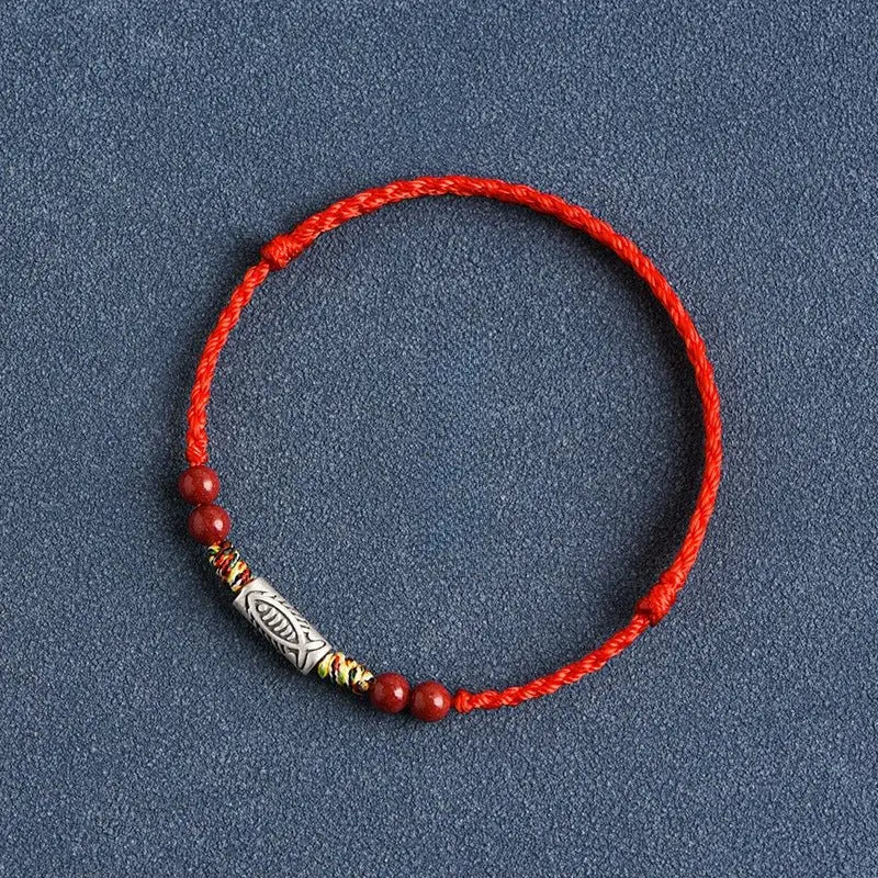 Lucky Koi Fish Red String Bracelet – Handmade, Natural Red Sandalwood, Year of Birth Protection - STAR8S