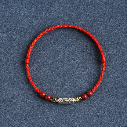 Lucky Koi Fish Red String Bracelet – Handmade, Natural Red Sandalwood, Year of Birth Protection - STAR8S