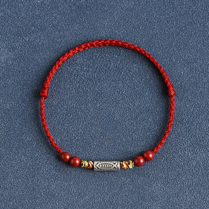 lucky koi fish red string bracelet – handmade, natural red sandalwood, year of birth protection - star8s