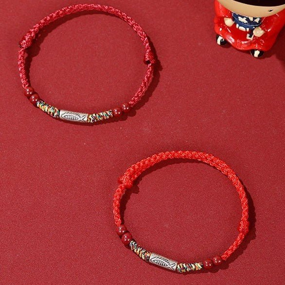 Lucky Koi Fish Red String Bracelet – Handmade, Natural Red Sandalwood, Year of Birth Protection - STAR8S