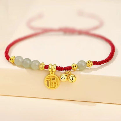 Lucky Red String Anklet with Hetian Jade & Bell – Handmade Chinese Style Foot Jewelry - STAR8S
