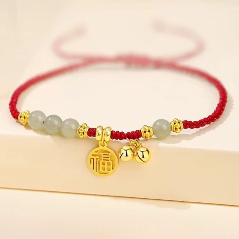 Lucky Red String Anklet with Hetian Jade & Bell – Handmade Chinese Style Foot Jewelry - STAR8S